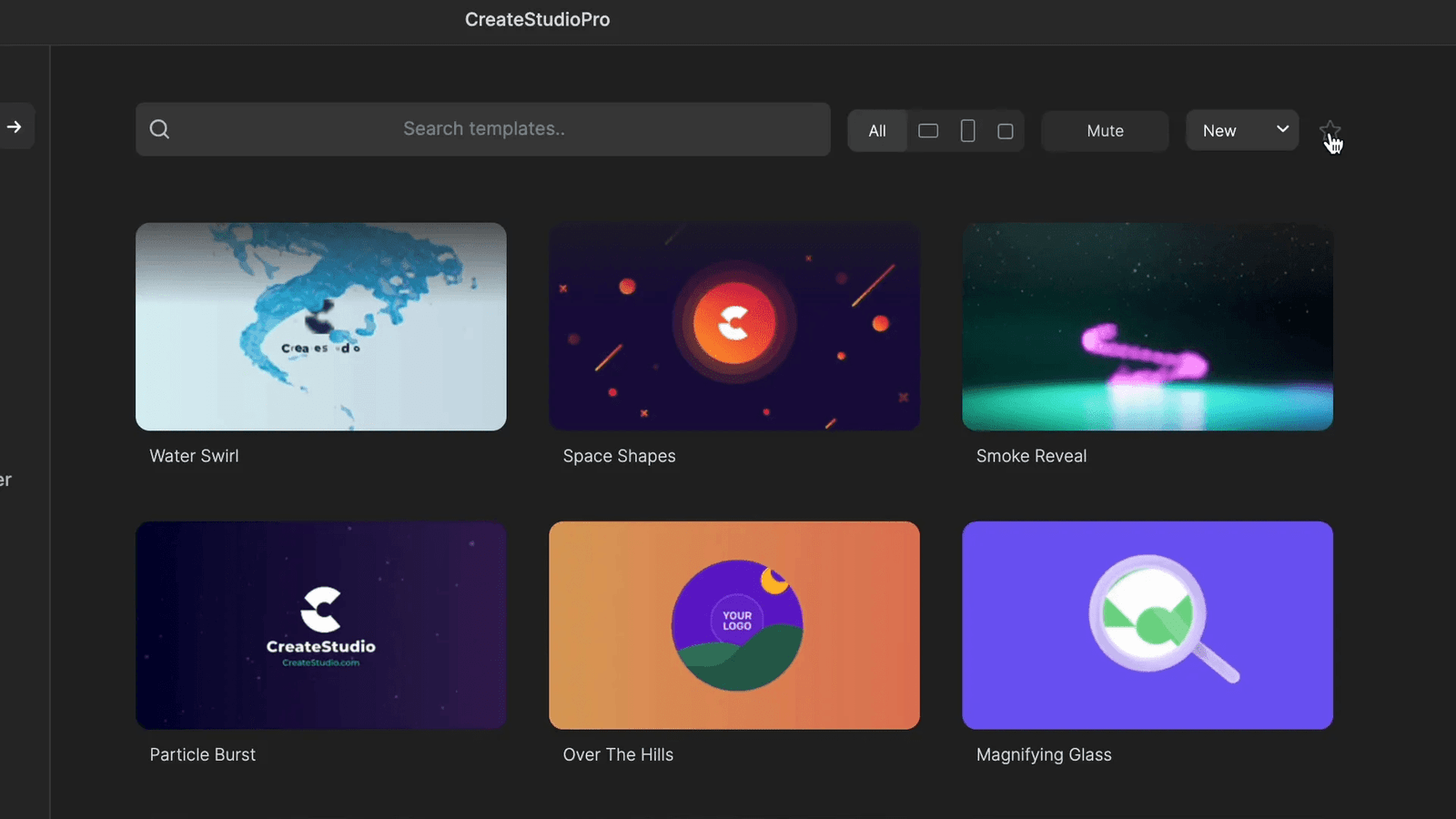 Favoriting and filtering templates in Create Studio Pro